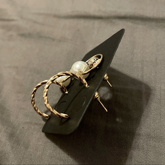 2-Pair Elegance Studs and Mini Gold Hoop Earrings Set - Picture 3 of 3